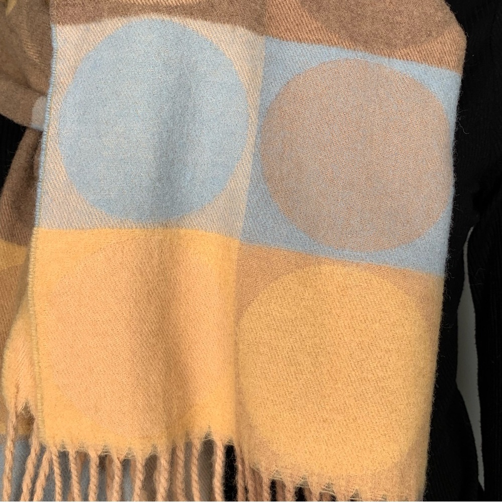 Fringe Scarf Checkered Pattern with Large Polka D… - image 6